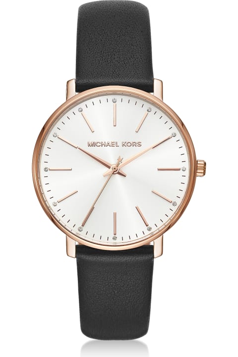 Pyper Gold Tone Black Leather Watch