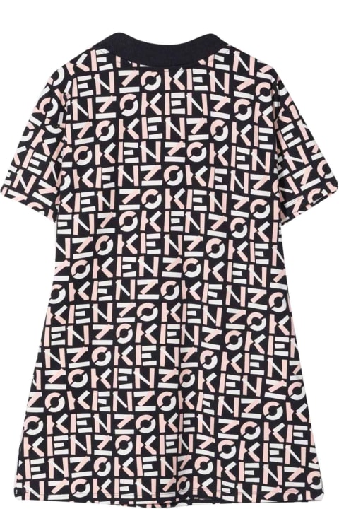 Kenzo Kids Black Dress With Print - Grigio