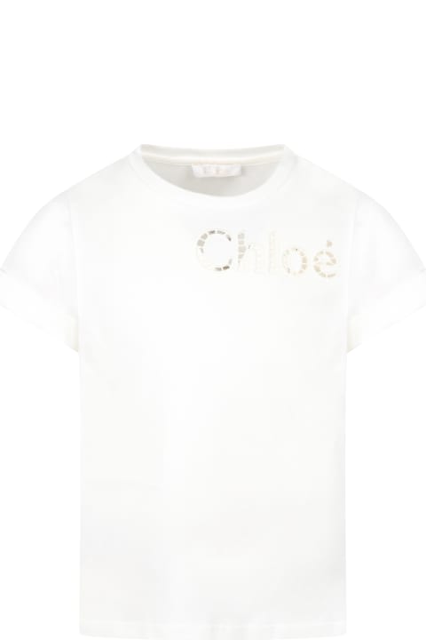 Chloé White T-shirt For Girl With Logo - Ivory