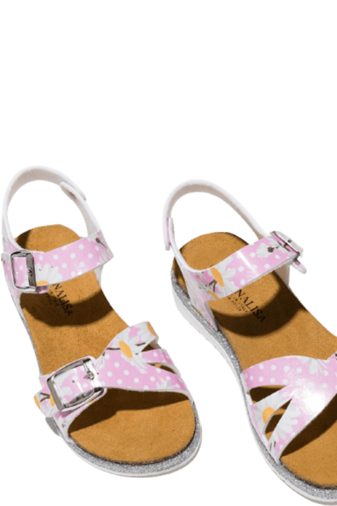 Pink Polka Dot Sandals With Floral Print