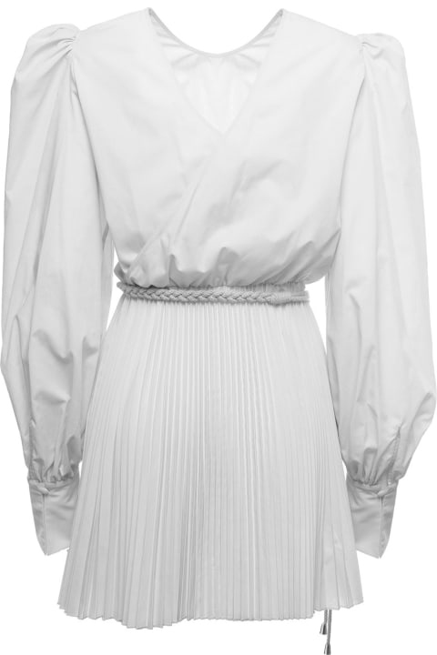 White Pleated Dress With Belt