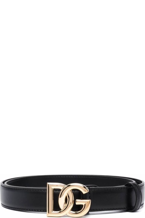 Dolce & Gabbana Black Leather Belt With Logo Buckle - Nero