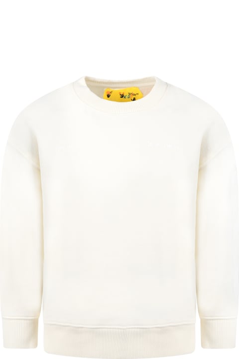 Off-White Ivory Sweatshirt For Girl With Logo - Multicolor