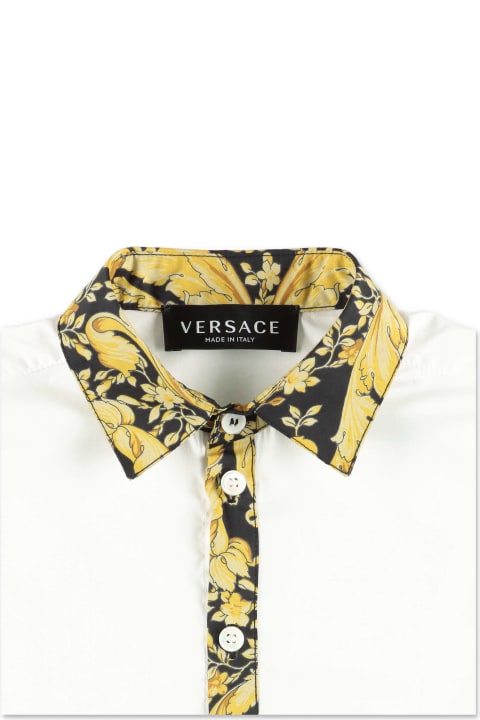 Versace Camicia Bianca In Popeline Di Cotone - Bianco e Oro