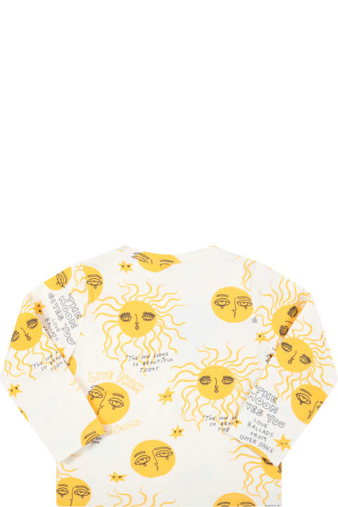 Mini Rodini Ivory T-shirt For Babykids With Yellow Moon - Blue