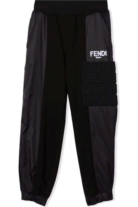 Fendi Black Trousers With White Logo - Black