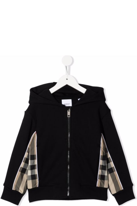 Burberry Black Cotton Hoodie With Vintage Check Inserts - Bordo