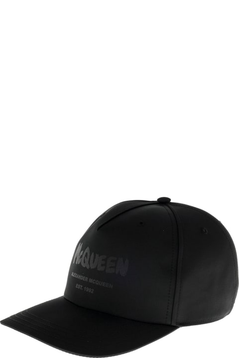 Black Cotton Hat With Graffiti Logo Print