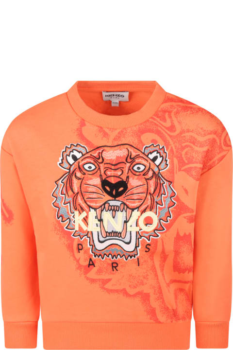 Kenzo Kids Orange Sweatshirt For Boy With Tigers - Multicolor