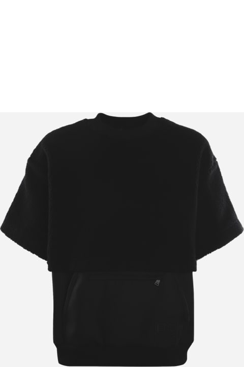 Fendi Wool T-shirt With Logo Patch - Dark blu