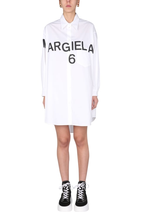 MM6 Maison Margiela Shirt Dress With Logo Print - Black