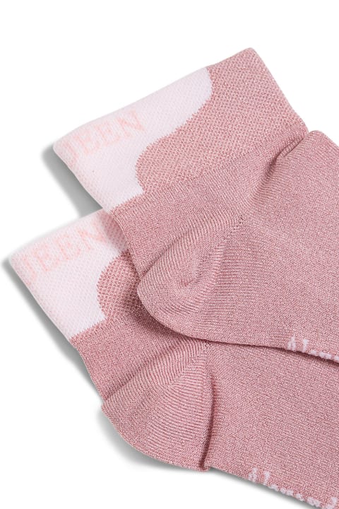 Alexander McQueen Pink Lurex Socks With Logo Print - Silver/white