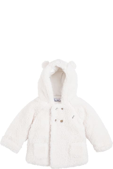 Tartine et Chocolat White Ecological Fur Coat With Ears Detail - Pink