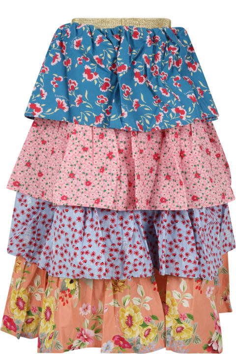 Multicolor Skirt For Girl With Floral Print