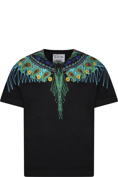 Marcelo Burlon Black T-shirt For Kids With Iconic Wings - Rosso