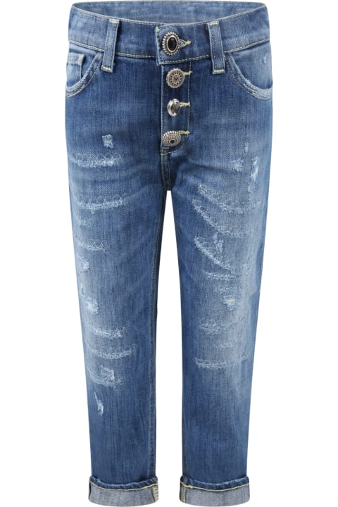 Blue Jeans For Girl With Bouttons And Fake Rips
