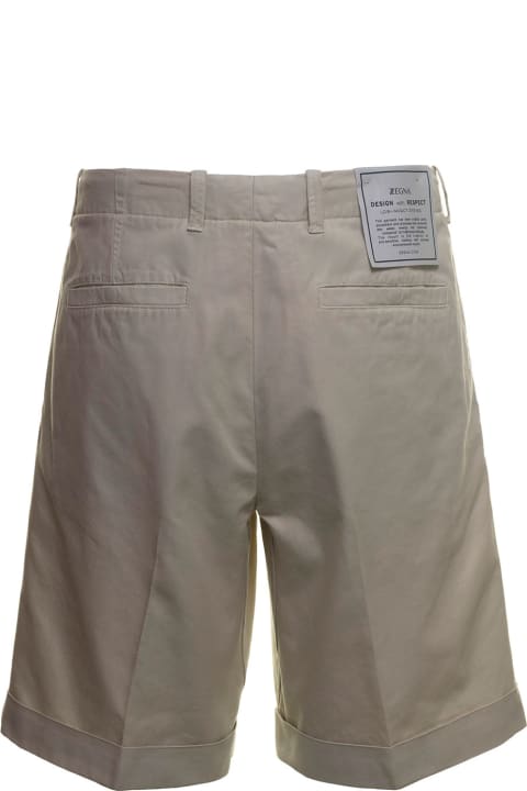Beige Cotton Blend Bermuda Shorts