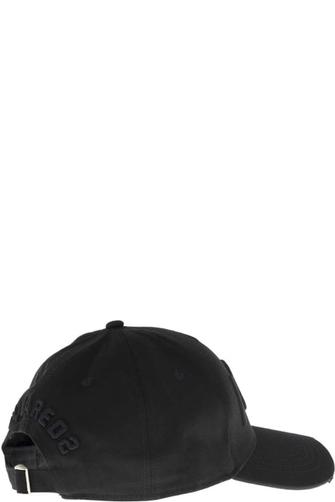 Dsquared2 Black Cotton Hat With Logo - Denim blue