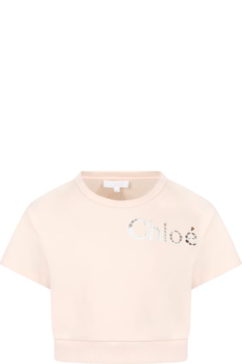 Chloé Pink Sweatshirt For Girl With Logo - Ivory