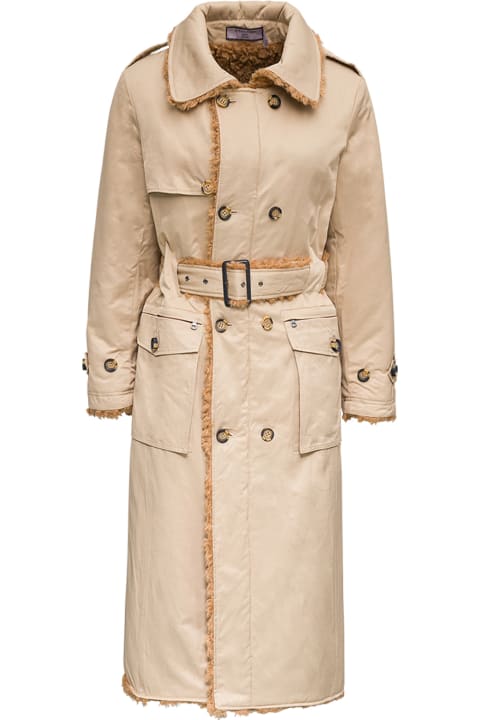 Beige Reversible  Cotton And Ecological Shearling Trench