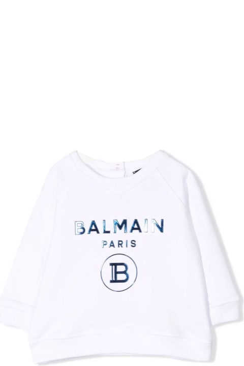 Balmain White Cotton Sweatshirt - Gold