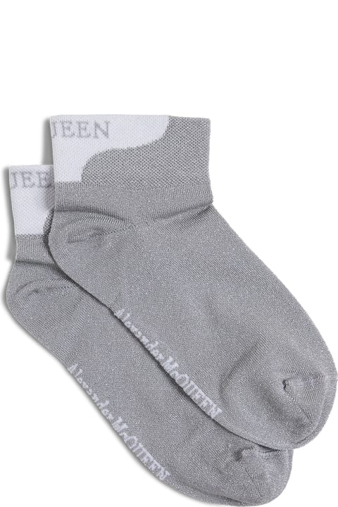 Alexander McQueen Silver Lurex Socks With Logo Print - Silver/white