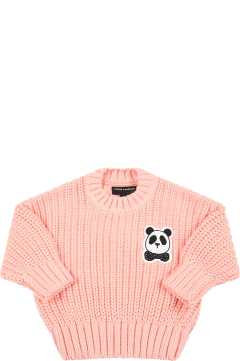 Mini Rodini Pink Sweater For Baby Girl With Bear - Brown