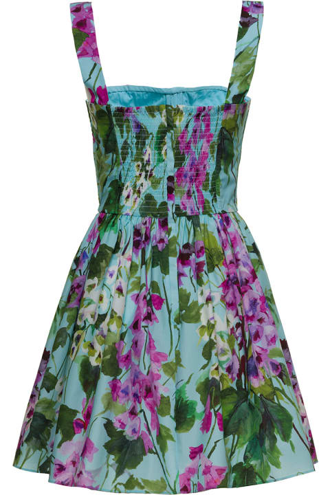 Dolce & Gabbana Bluebell Poplin Dress With Bluebells  Print - Nero