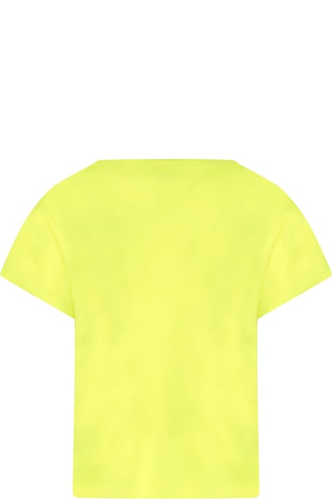 Neon Yellow T-shirt With Animalier Logo For Girl