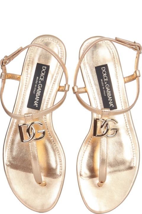 Dolce & Gabbana Leather Sandals - Gold