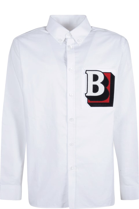 Burberry Logo Patched Plain Shirt - White