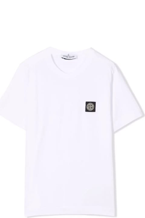 Stone Island White Cotton T-shirt - Blu