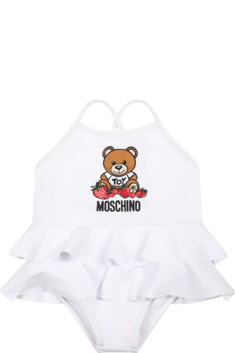 White Swimsuit For Baby Girl With Teddy Bear