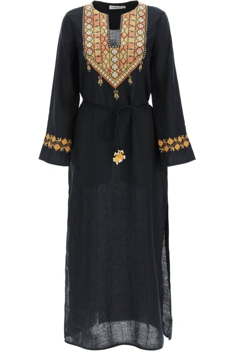 Tory Burch Embroidered Linen Caftan - Perfect black