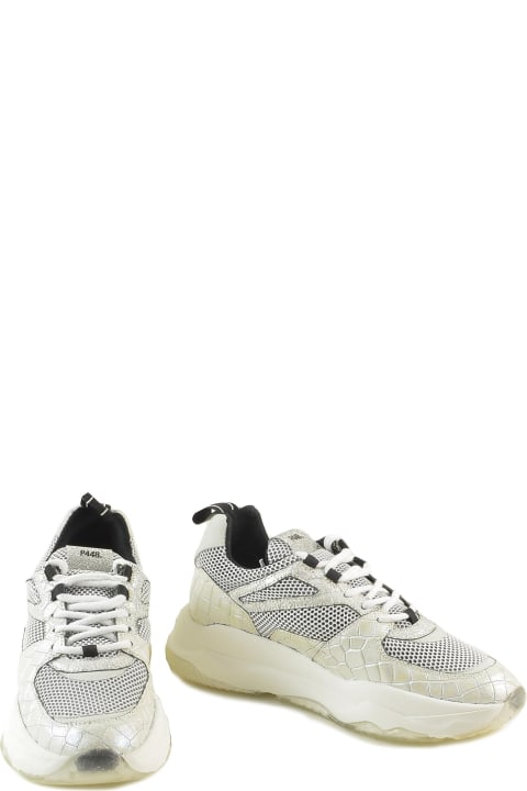 White Leather And Mesh Men's Sneakers