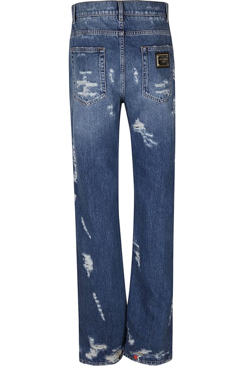 Distressed Effect Straight Leg Jeans