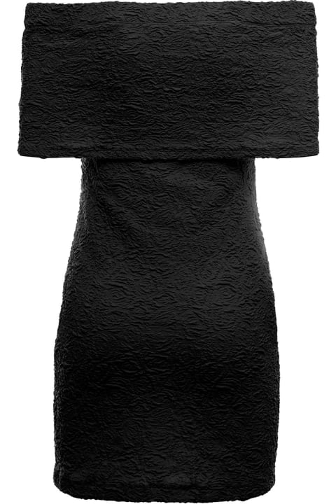 Black Cotton Blend Dress With Off Shoulders