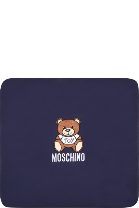 Moschino Blue Blanket For Baby Kids With Teddy Bear - Grey