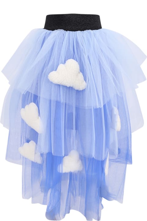 Light-blue Skirt For Girl With Clouds