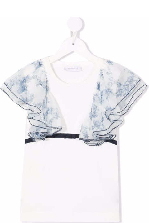 Monnalisa Cotton T-shirt With Wide Layered Straps - Blu