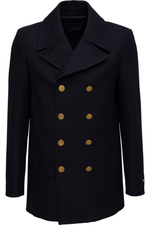 The Seafarer Double-breasted Blue Wool Blend Coat - Blue
