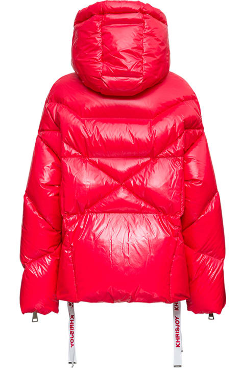 Red Nylon Down Jacket With Logo