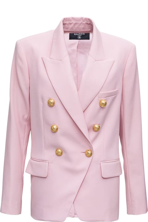 Double-breasted Blazer In Pink Wool Blend