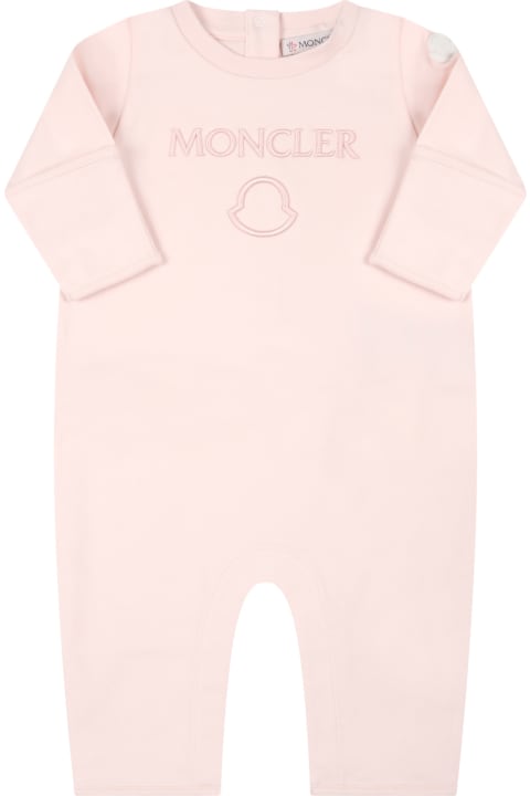 Moncler Pink Jumpsuit For Baby Girl With Embroidered Logo - Pink