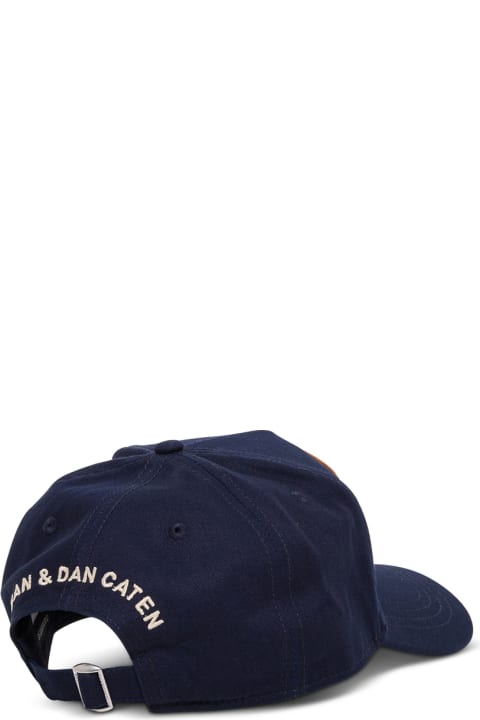 Blue Cotton Hat With Logo Patch