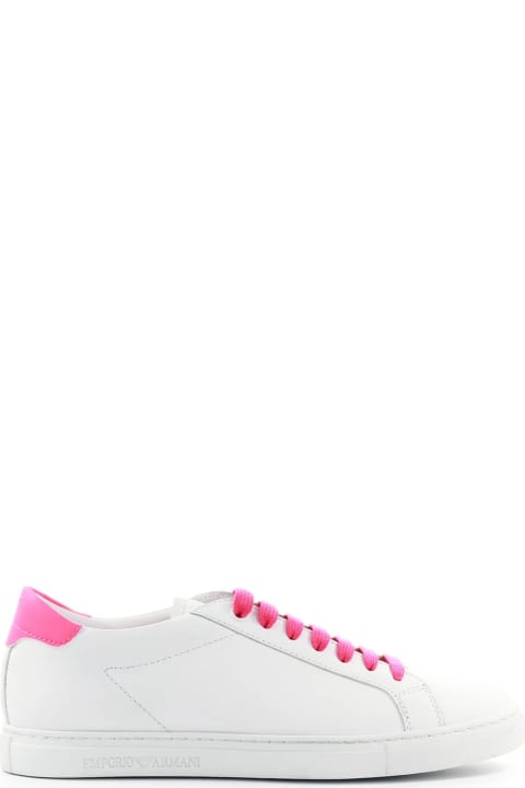 Emporio Armani White Neon Pink Nappa Leather Sneaker