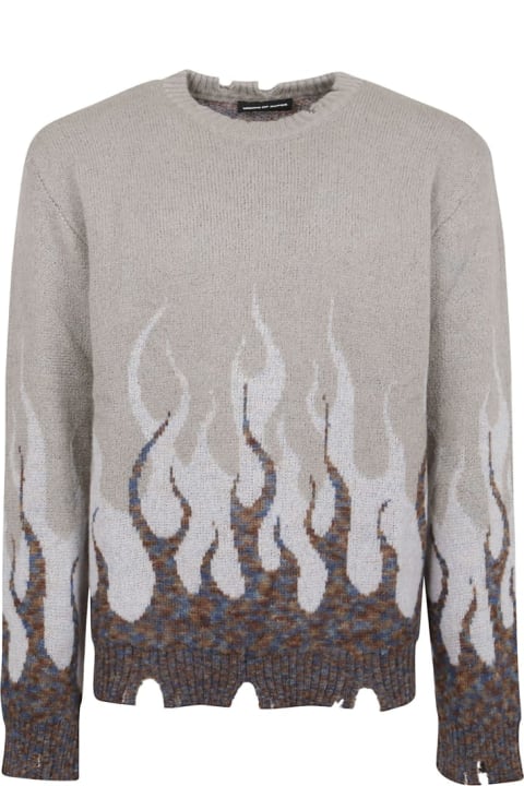 Doublemix1 Wool Grey Sweater With Double Flames