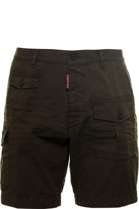 Green Cotton Bermuda Shorts With Pockets