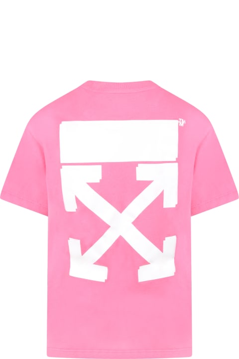 Off-White Fuchsia T-shirt For Girl With Logo - Multicolor