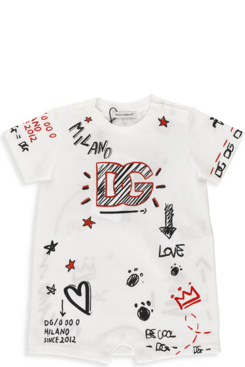 Dolce & Gabbana Baby Romper And Hat Set With Graffiti Print - White